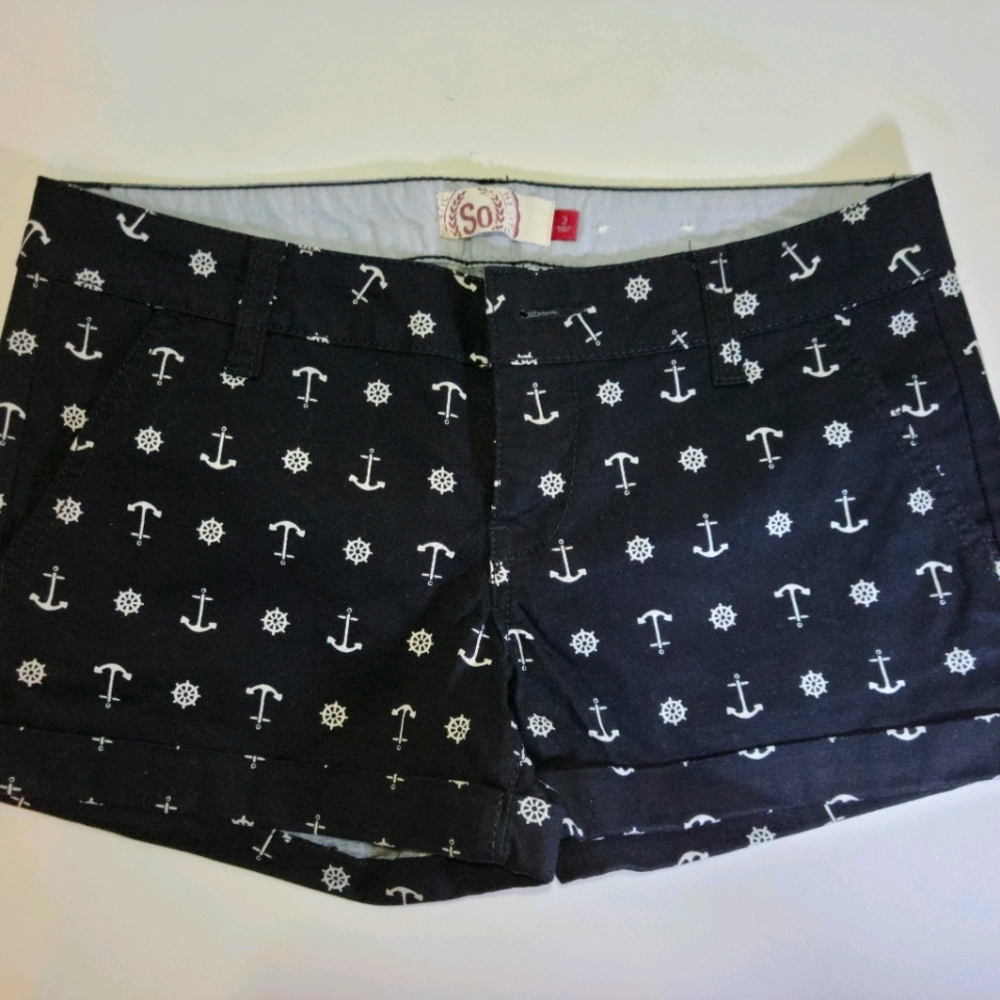SO shorts black white anchors sailing nautical NWT
